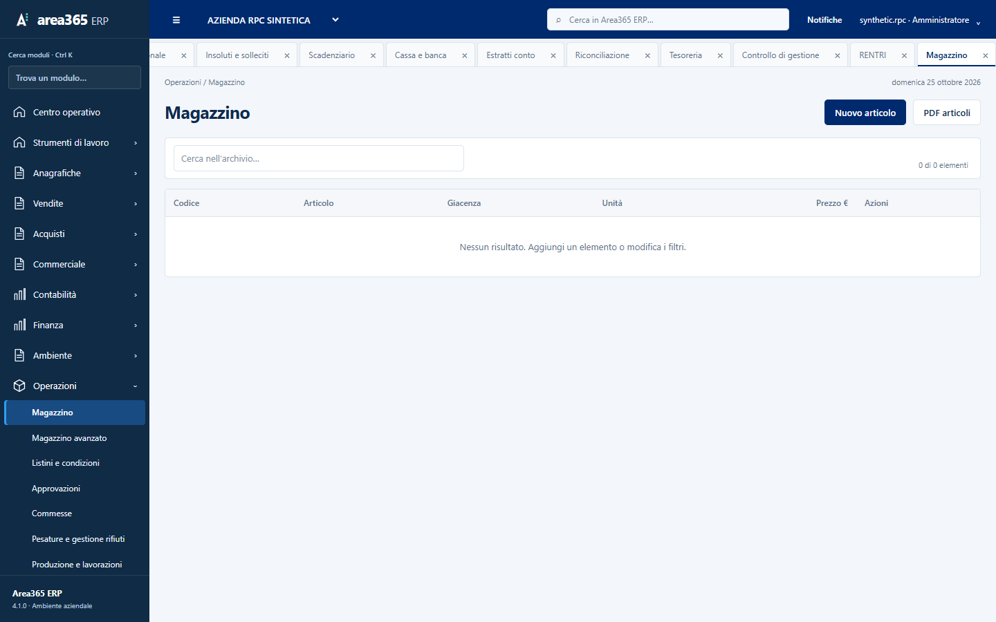 Anteprima interfaccia Magazzino